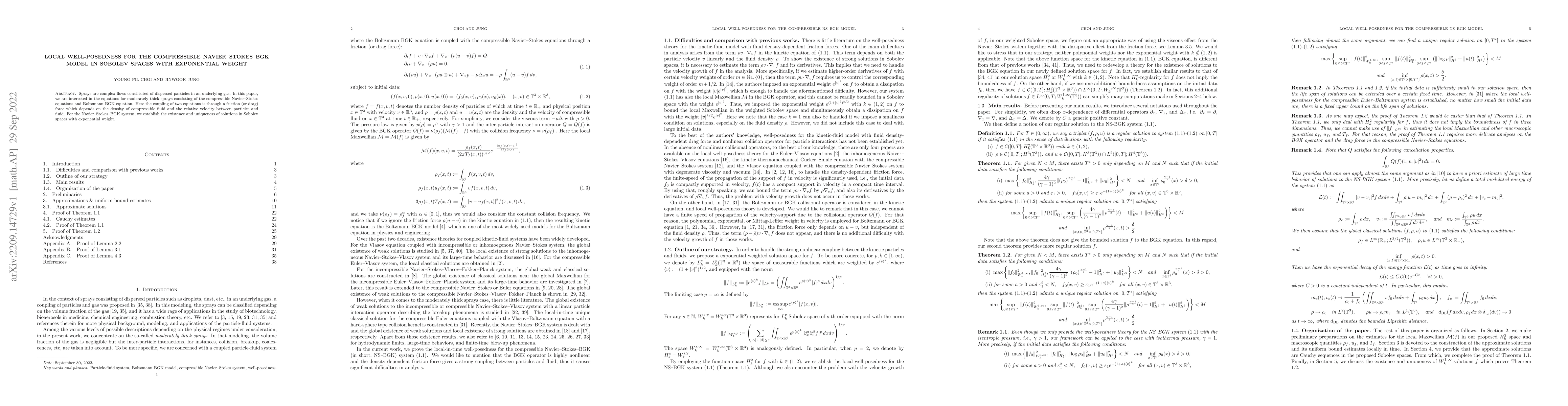 Thumbnail for Local well-posedness for the compressible Navier-Stokes-BGK model in
  Sobolev spaces with exponential weight