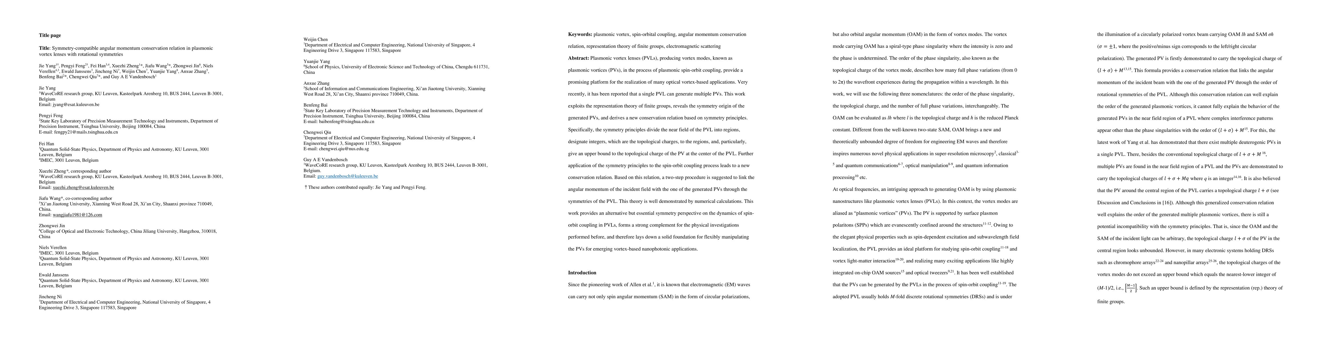 Thumbnail for Symmetry-compatible angular momentum conservation relation in plasmonic
  vortex lenses with rotational symmetries