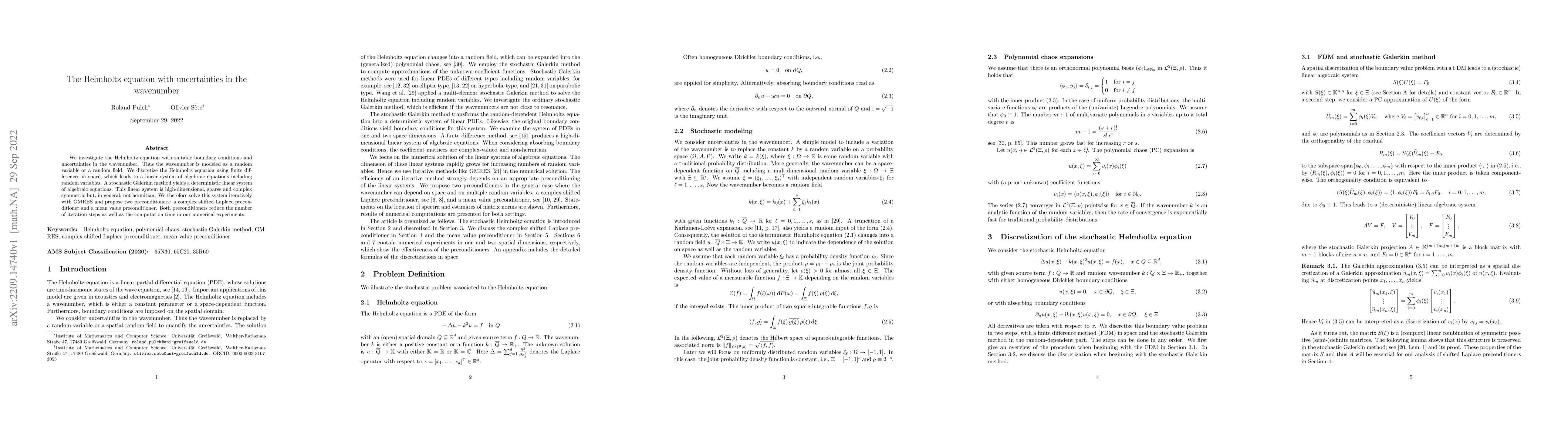 Thumbnail for The Helmholtz equation with uncertainties in the wavenumber