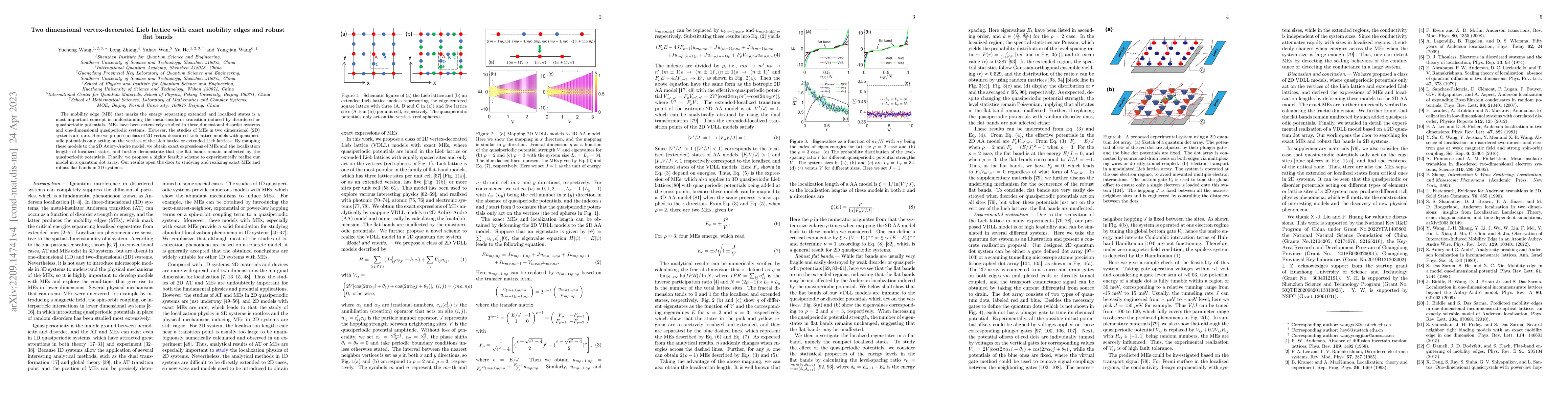 Thumbnail for Two dimensional vertex-decorated Lieb lattice with exact mobility edges
  and robust flat bands