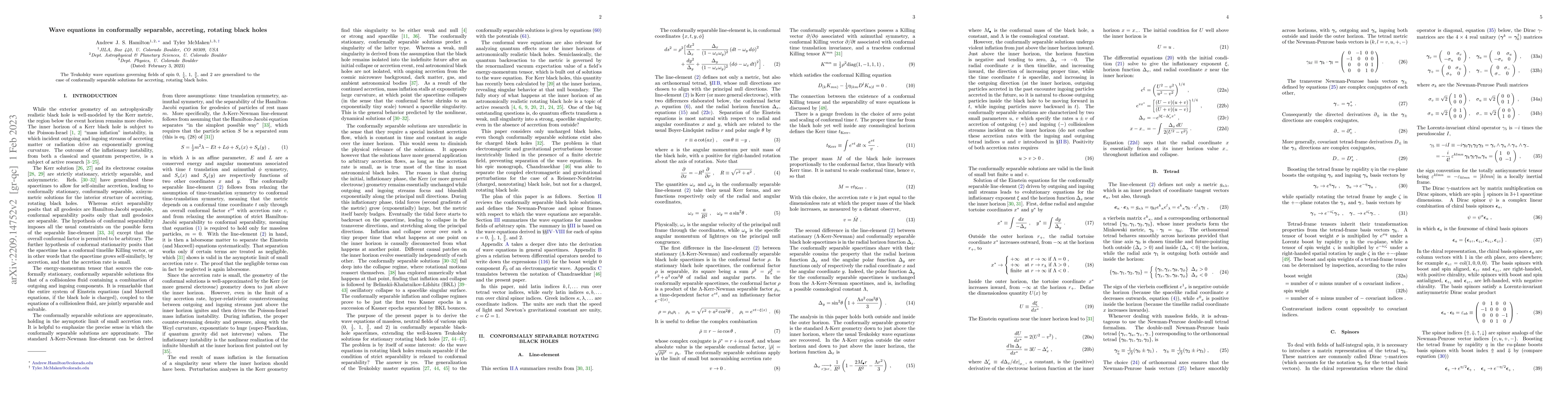 Thumbnail for Wave equations in conformally separable, accreting, rotating black holes