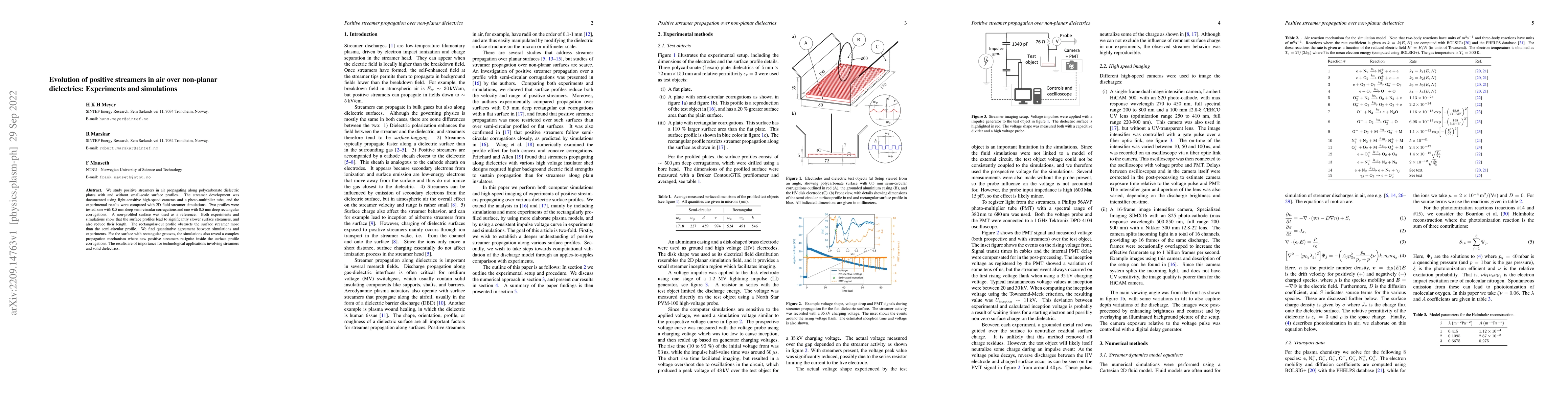 Thumbnail for Evolution of positive streamers in air over non-planar dielectrics:
  Experiments and simulations