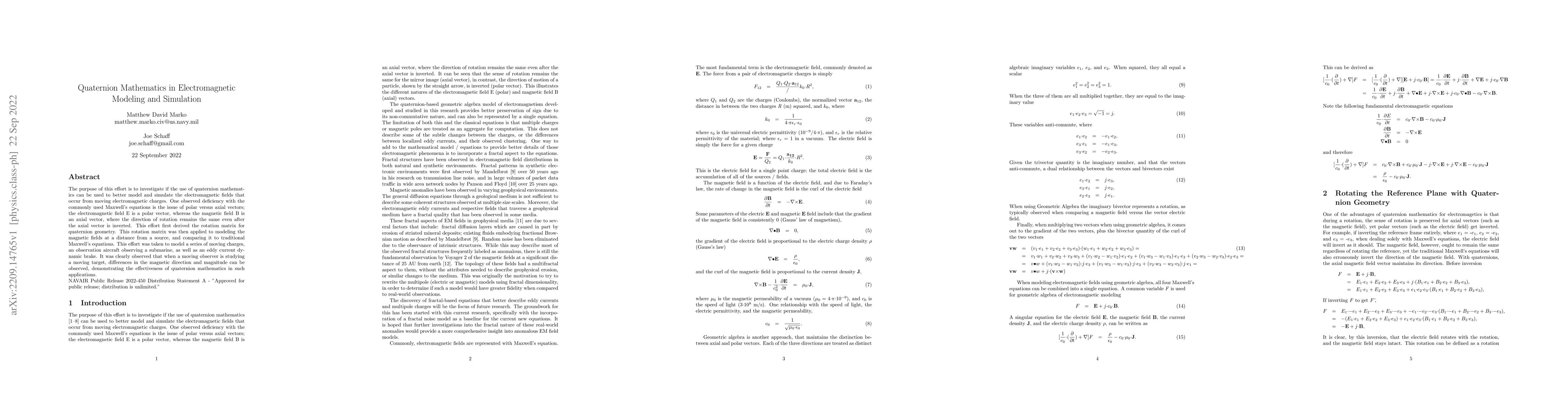Thumbnail for Quaternion Mathematics in Electromagnetic Modeling and Simulation