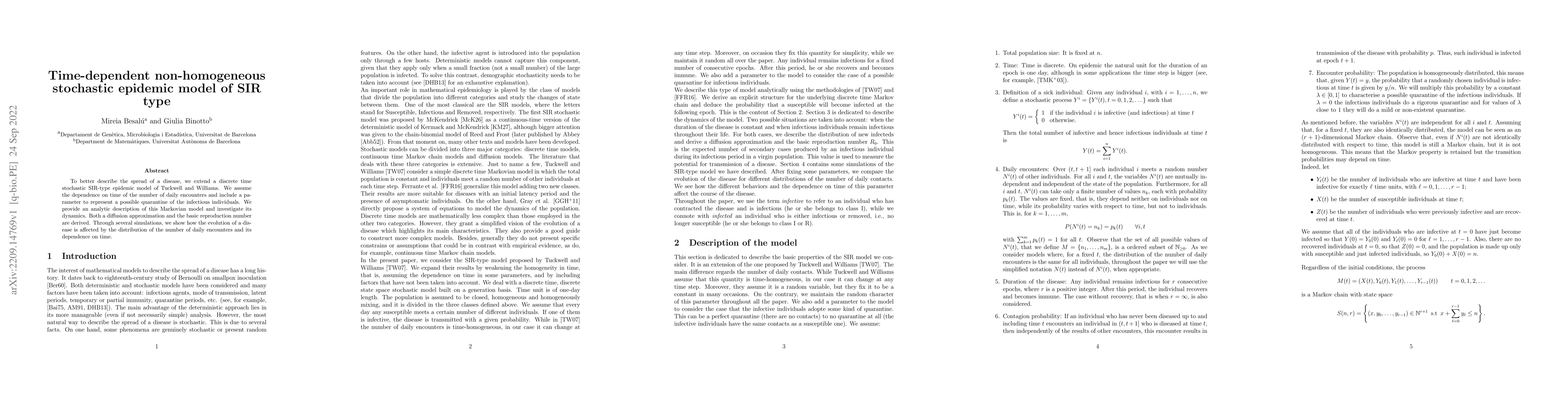 Thumbnail for Time-dependent non-homogeneous stochastic epidemic model of SIR type