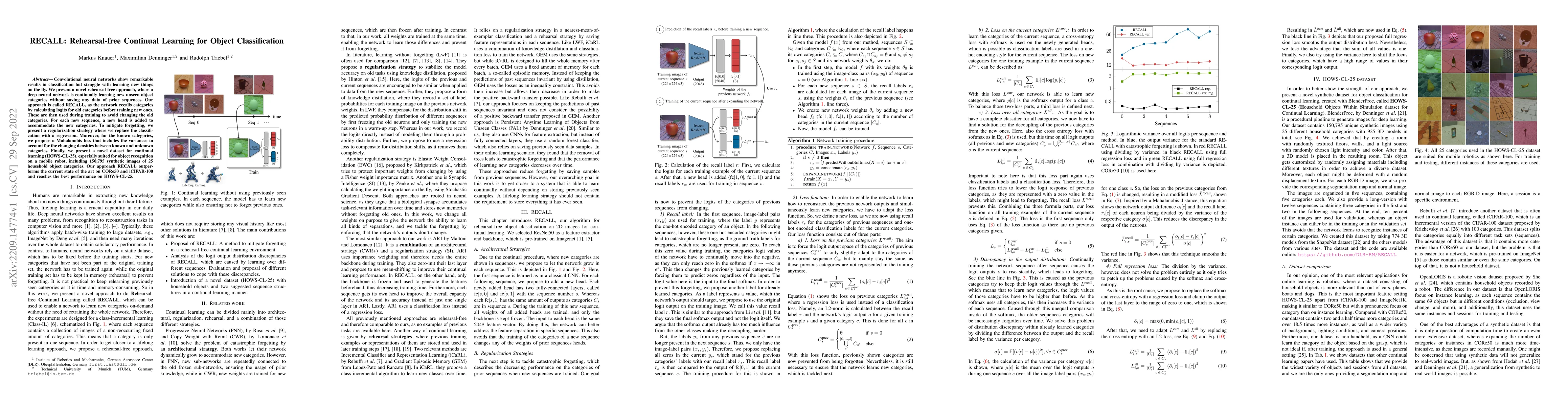 Thumbnail for RECALL: Rehearsal-free Continual Learning for Object Classification