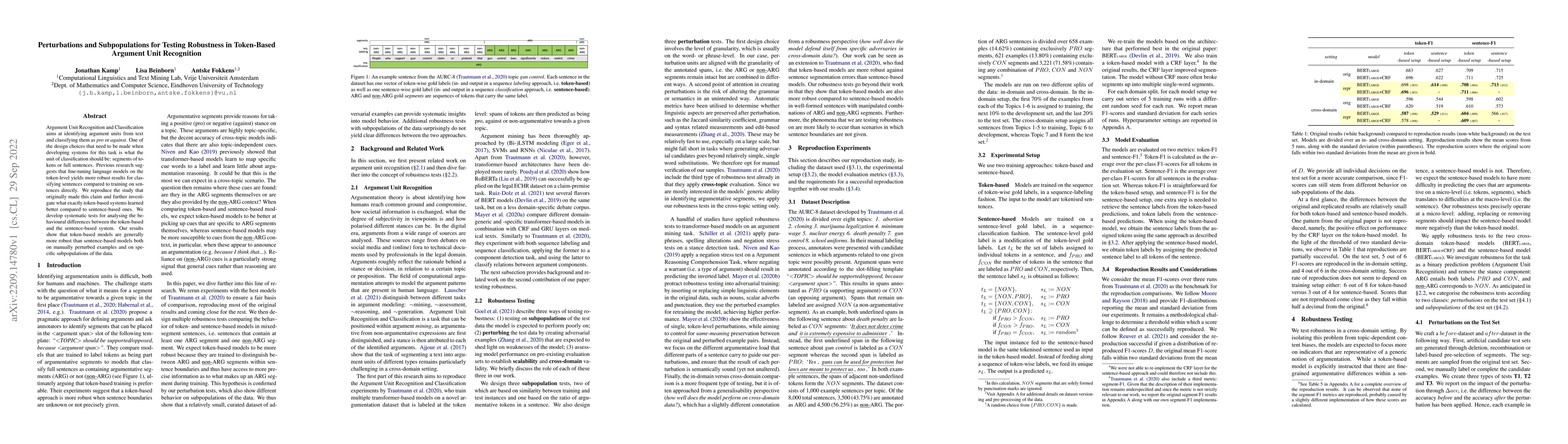 Thumbnail for Perturbations and Subpopulations for Testing Robustness in Token-Based
  Argument Unit Recognition