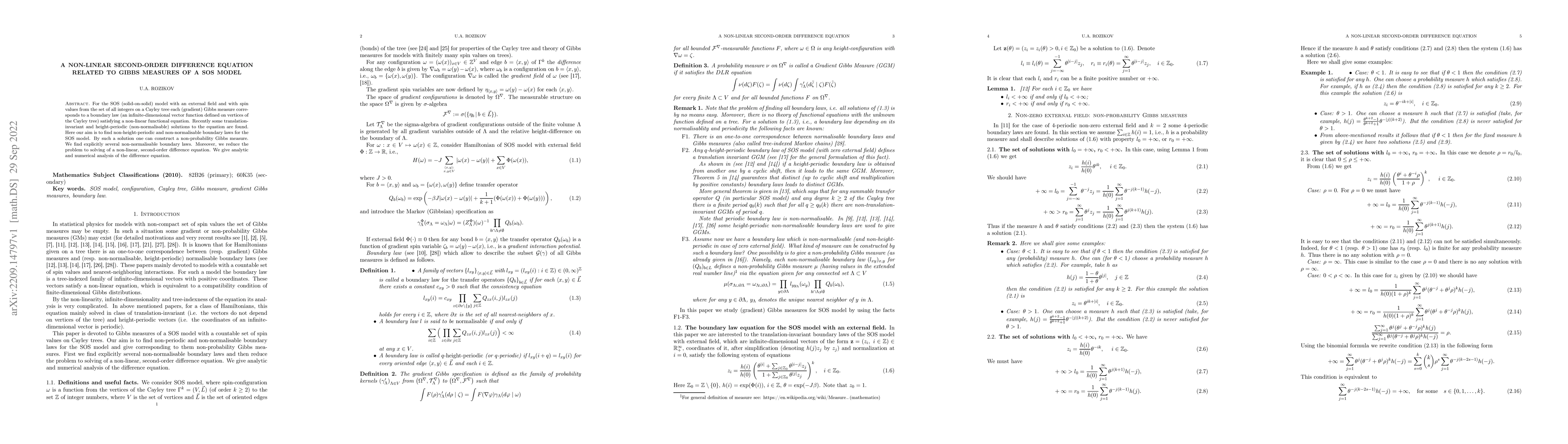 Thumbnail for A non-linear second-order difference equation related to Gibbs measures
  of a SOS model