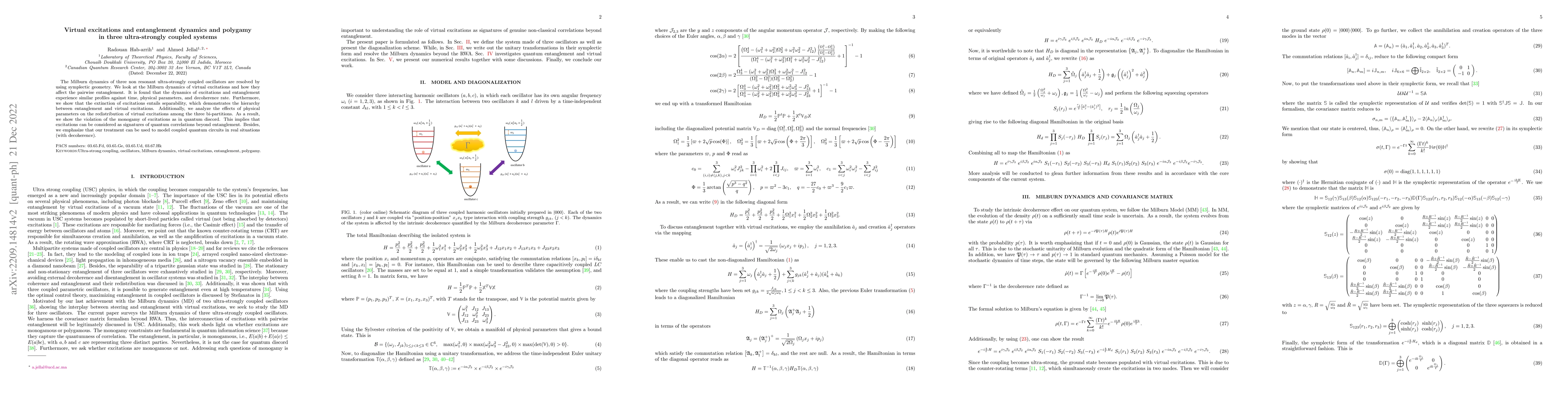 Thumbnail for Virtual excitations and entanglement dynamics and polygamy in three
  ultra-strongly coupled systems