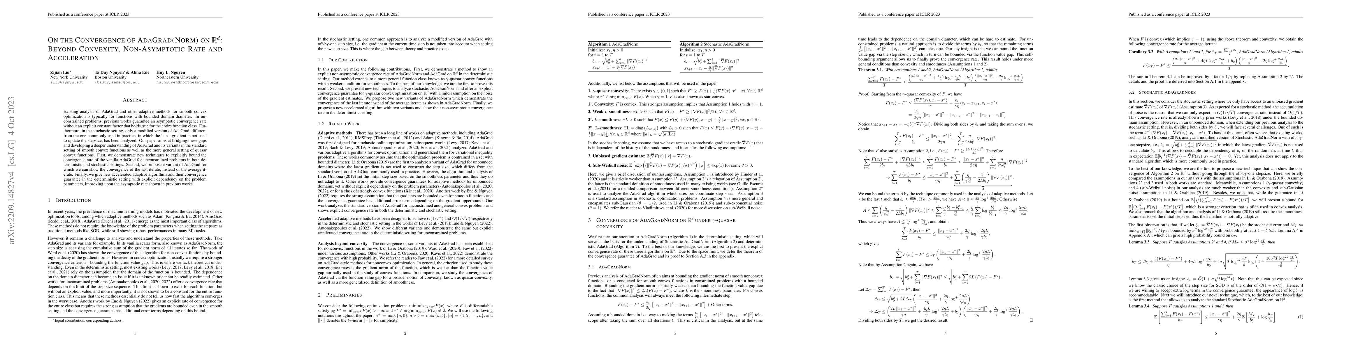 Thumbnail for On the Convergence of AdaGrad(Norm) on $\R^{d}$: Beyond Convexity,
  Non-Asymptotic Rate and Acceleration