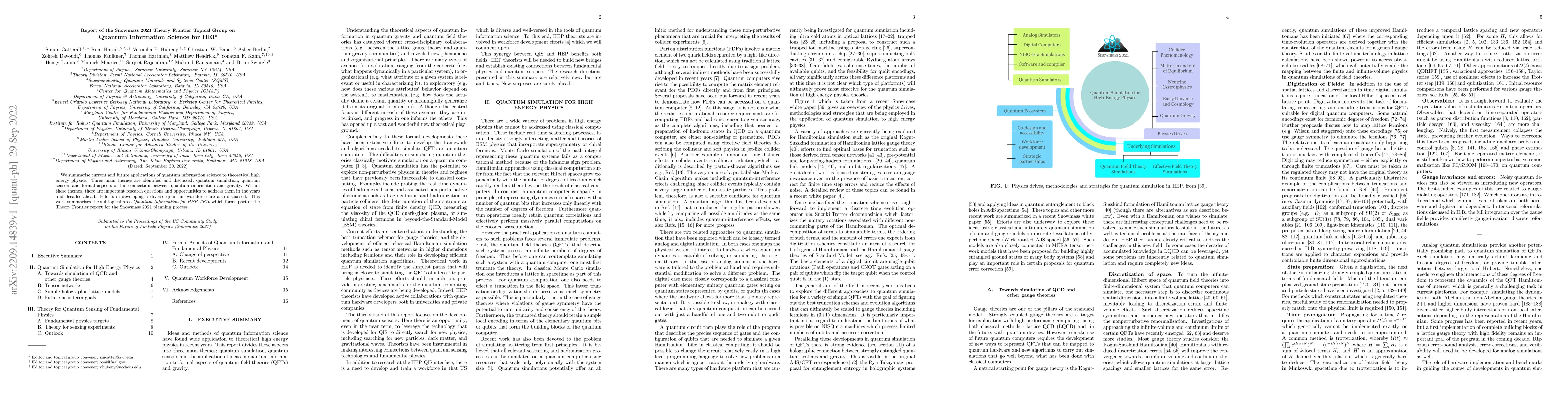 Thumbnail for Report of the Snowmass 2021 Theory Frontier Topical Group on Quantum
  Information Science