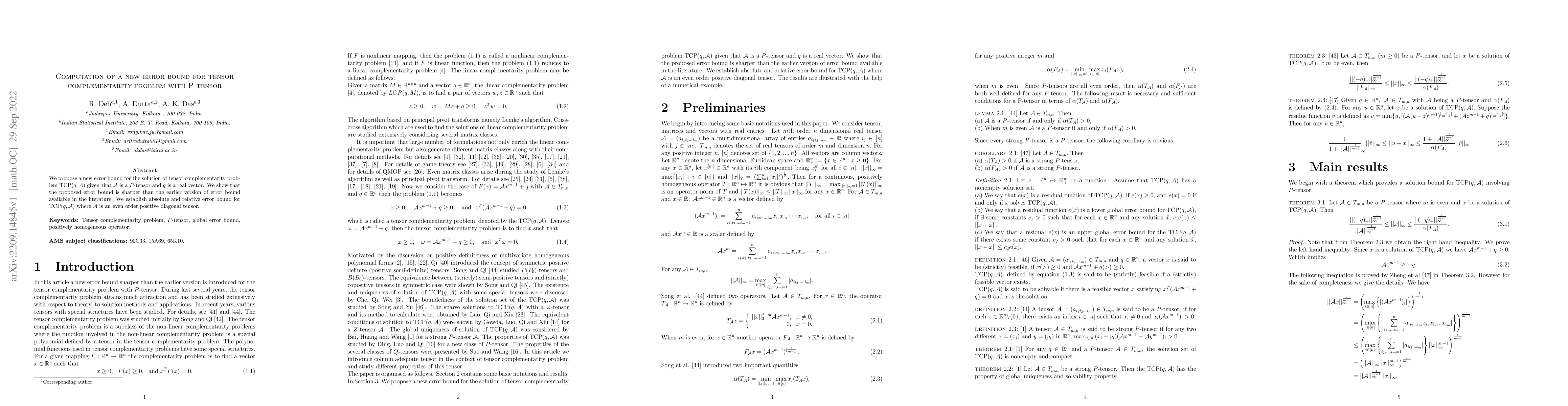 Thumbnail for Computation of a new error bound for tensor complementarity problem with
  P tensor