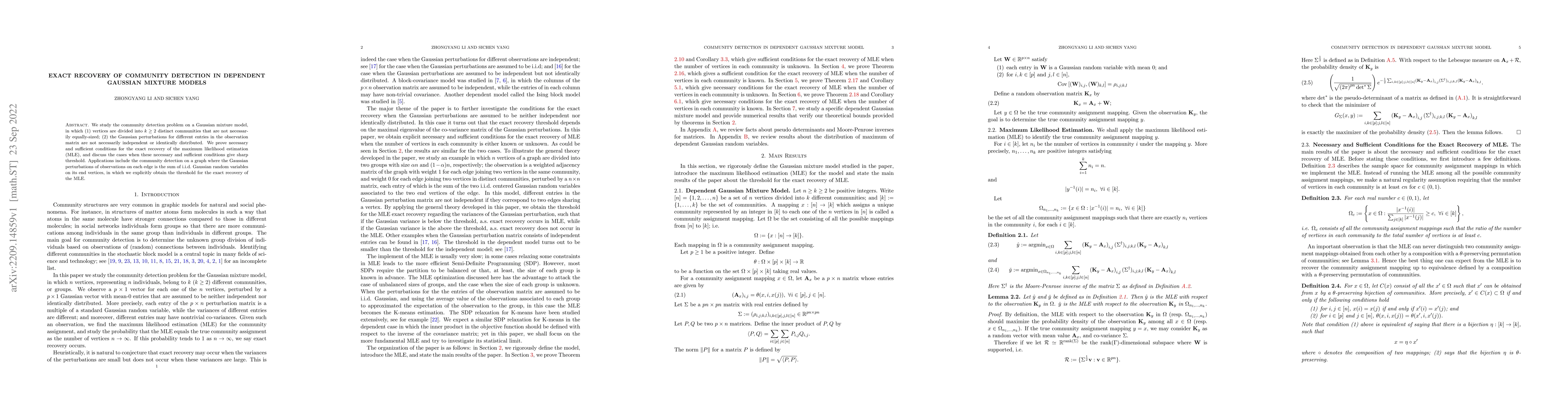 Thumbnail for Exact Recovery of Community Detection in dependent Gaussian Mixture
  Models