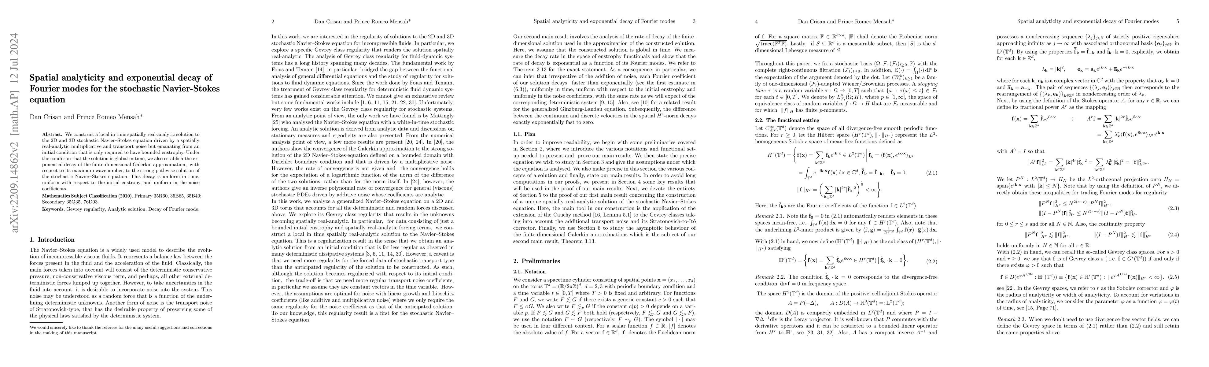 Thumbnail for Spatial analyticity and exponential decay of Fourier modes for the
  stochastic Navier-Stokes equation
