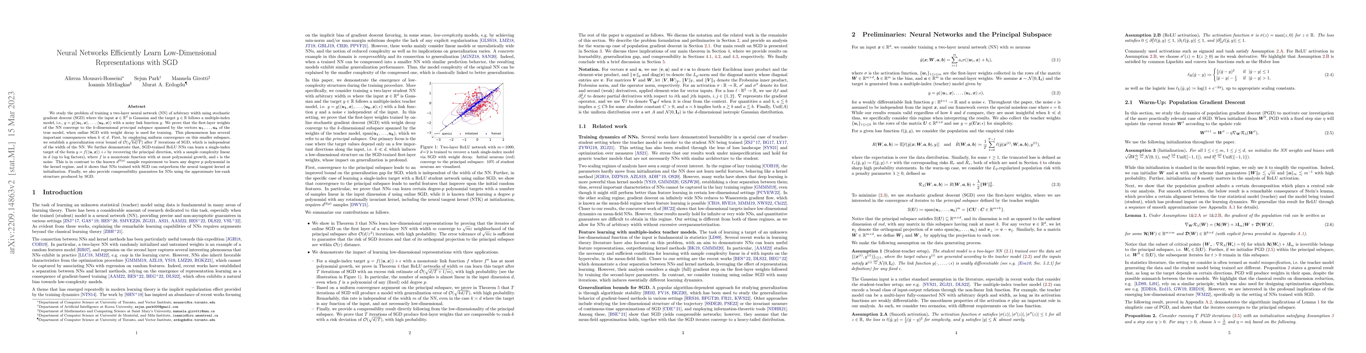 Thumbnail for Neural Networks Efficiently Learn Low-Dimensional Representations with
  SGD
