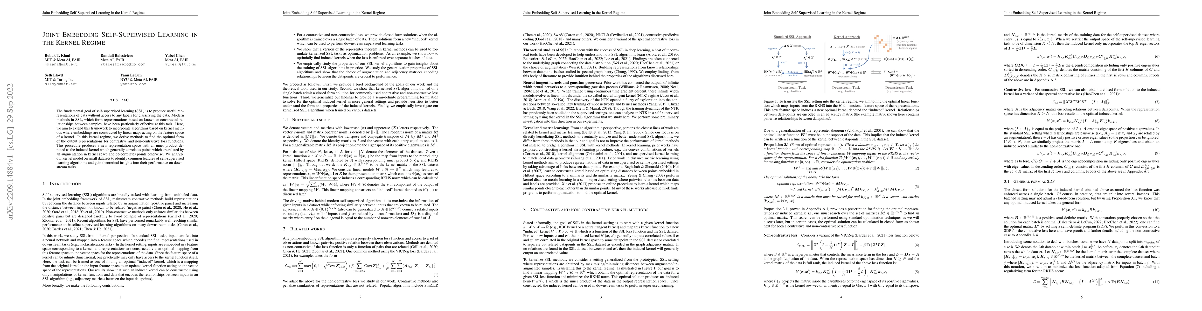 Thumbnail for Joint Embedding Self-Supervised Learning in the Kernel Regime