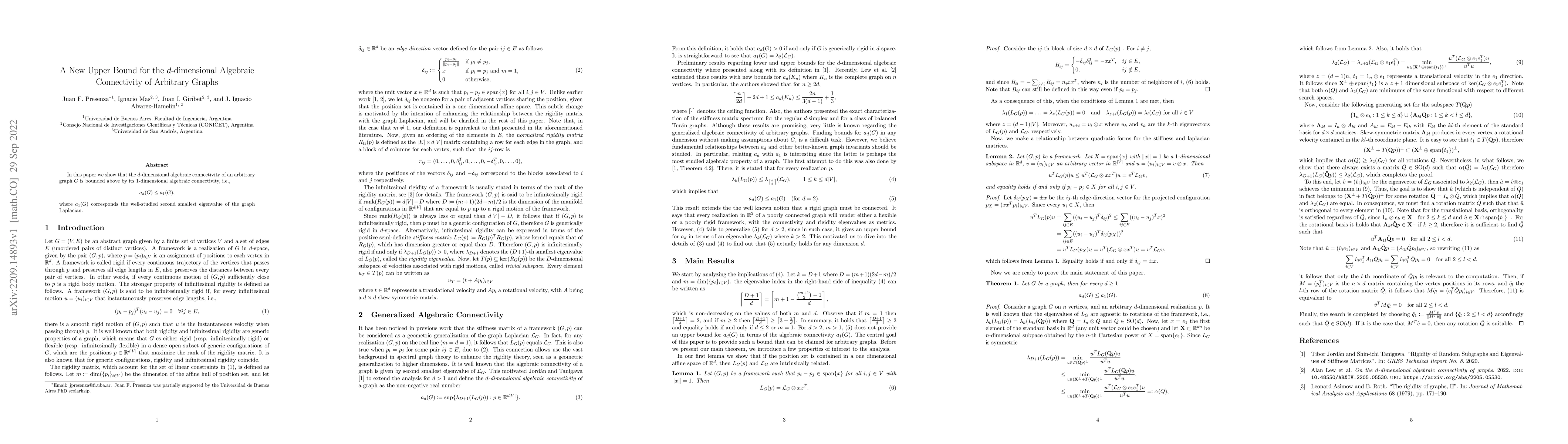 Thumbnail for A New Upper Bound for the d-dimensional Algebraic Connectivity of
  Arbitrary Graphs