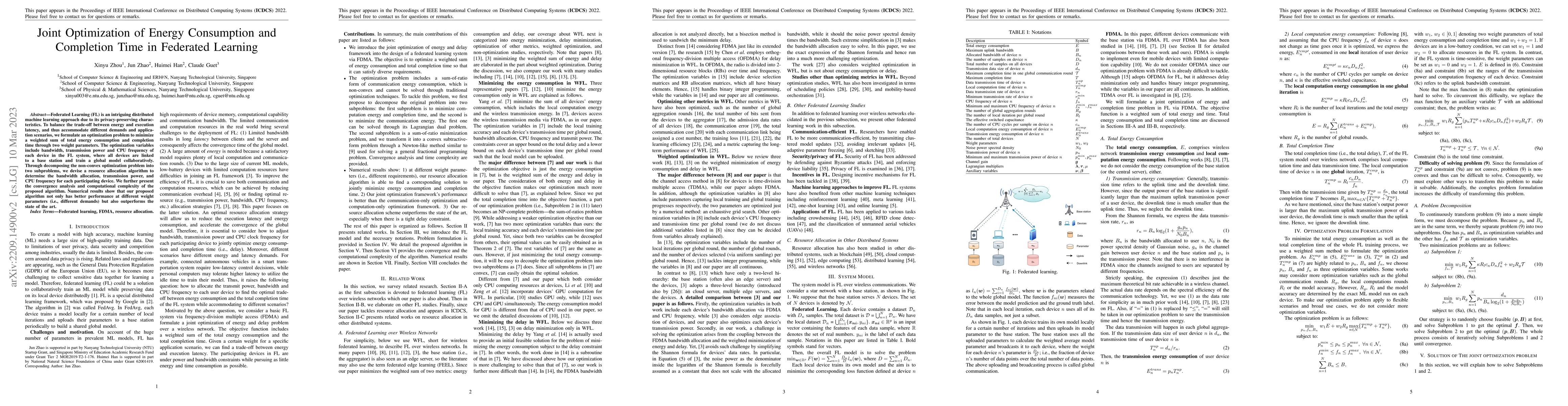 Thumbnail for Joint Optimization of Energy Consumption and Completion Time in
  Federated Learning