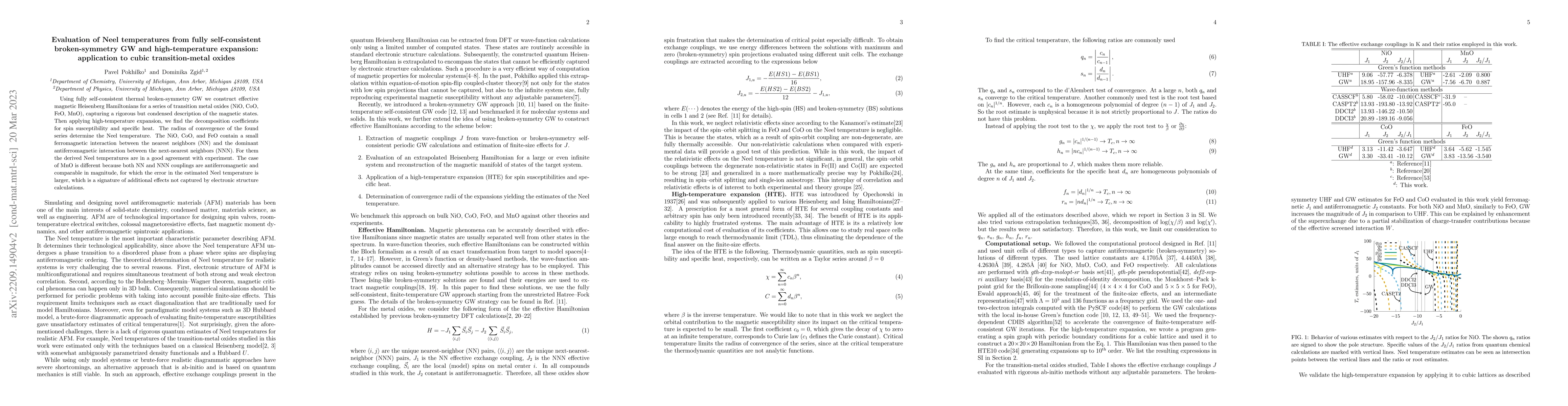 Thumbnail for Evaluation of Neel temperatures from fully self-consistent
  broken-symmetry GW and high-temperature expansion: application to cubic
  transition-metal oxides