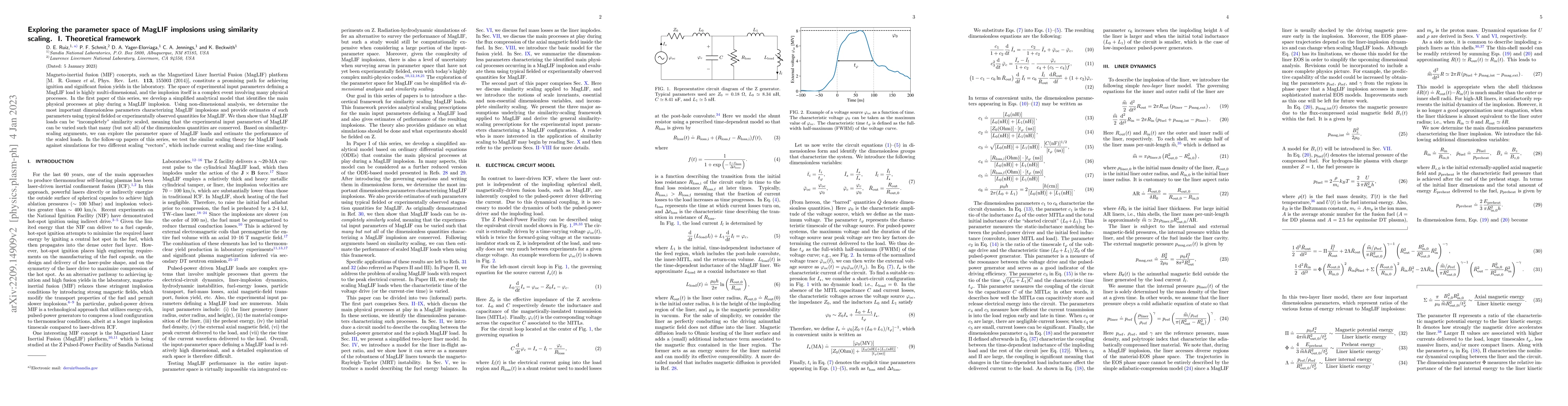 Thumbnail for Exploring the parameter space of MagLIF implosions using similarity
  scaling. I. Theoretical framework