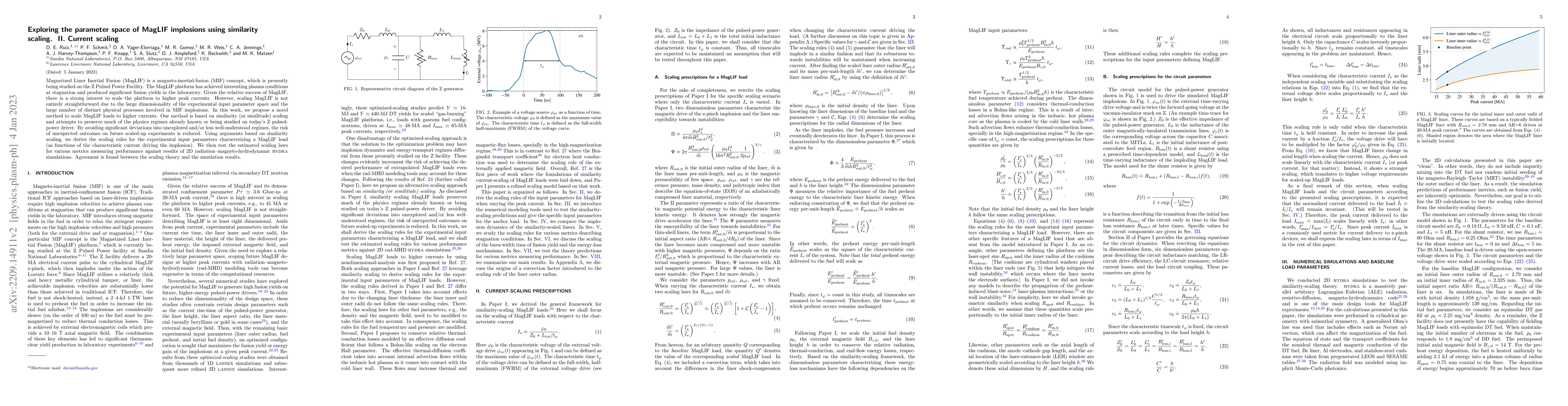 Thumbnail for Exploring the parameter space of MagLIF implosions using similarity
  scaling. II. Current scaling