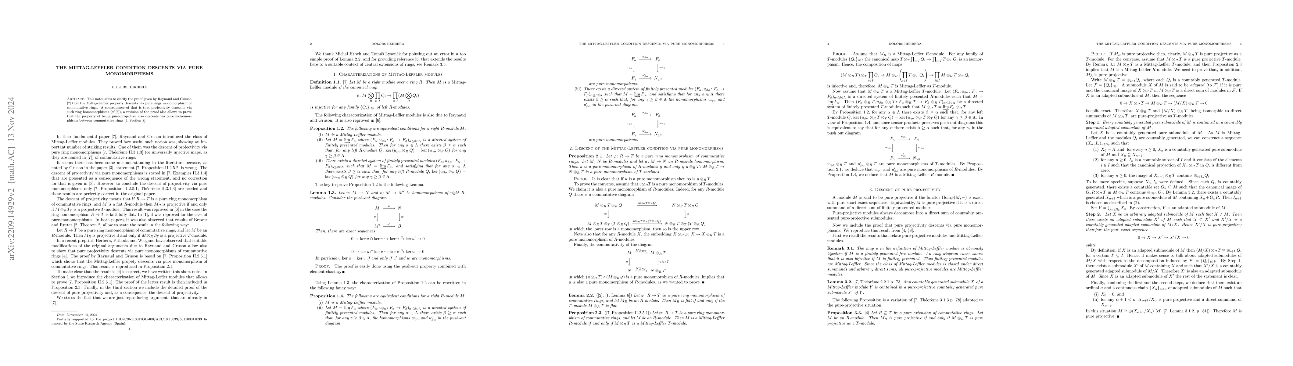 Thumbnail for The Mittag-Leffler condition descents via pure monomorphisms