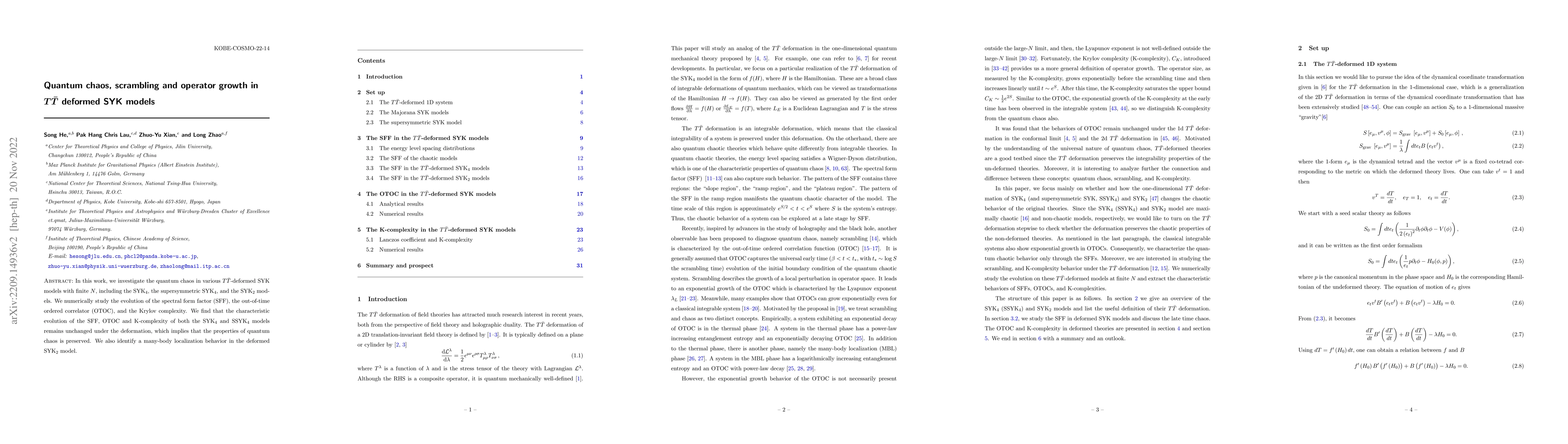 Thumbnail for Quantum chaos, scrambling and operator growth in $T\bar{T}$ deformed SYK
  models