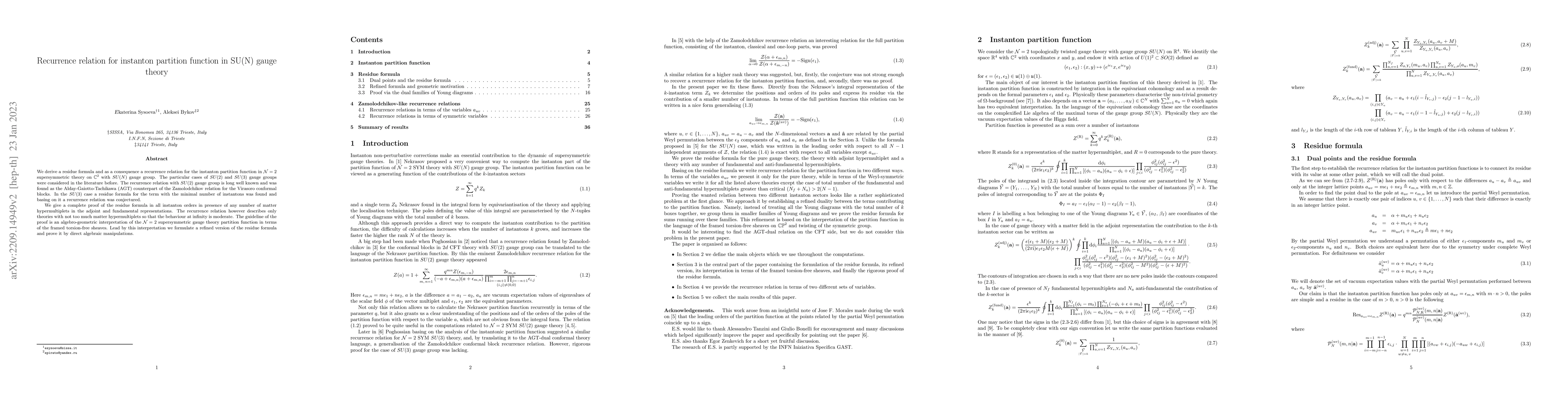Thumbnail for Recurrence relation for instanton partition function in SU(N) gauge
  theory