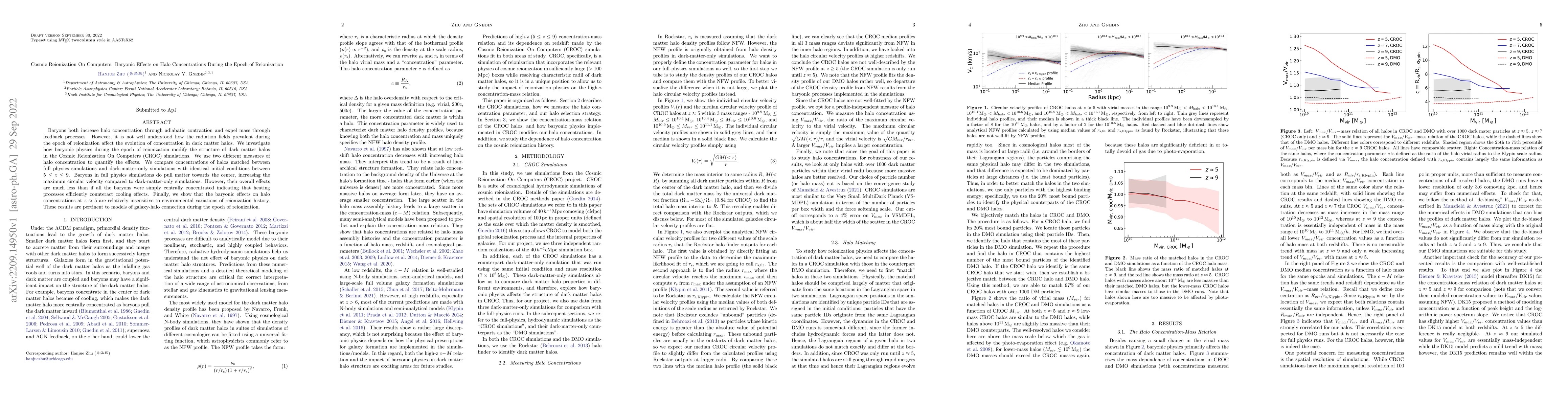 Thumbnail for Cosmic Reionization On Computers: Baryonic Effects on Halo
  Concentrations During the Epoch of Reionization