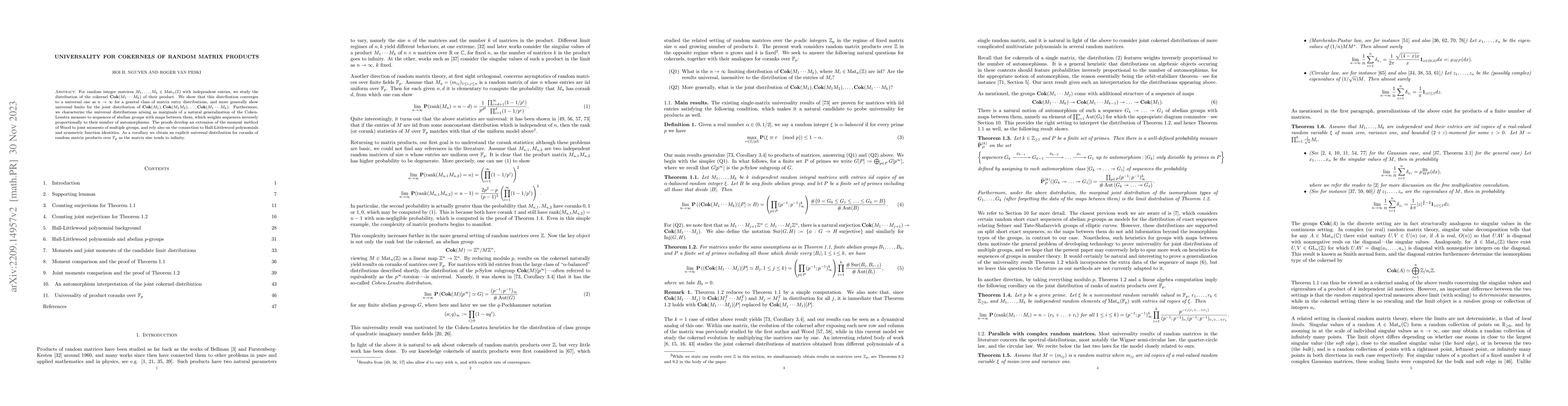 Thumbnail for Universality for cokernels of random matrix products