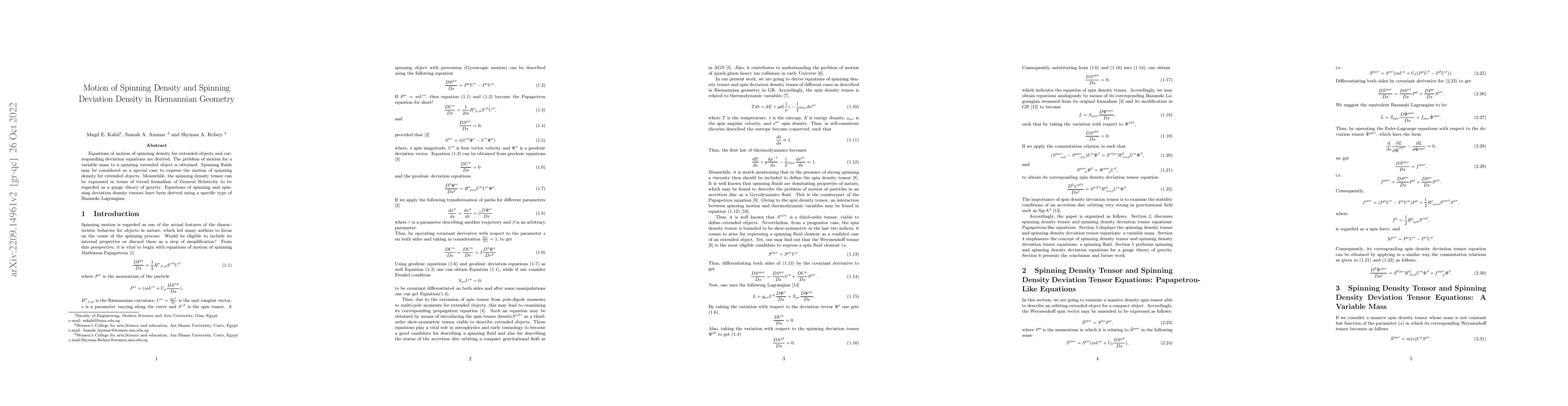 Thumbnail for Motion of Spinning and Spinning Deviation Density Tensors in Riemannian
  Geometry