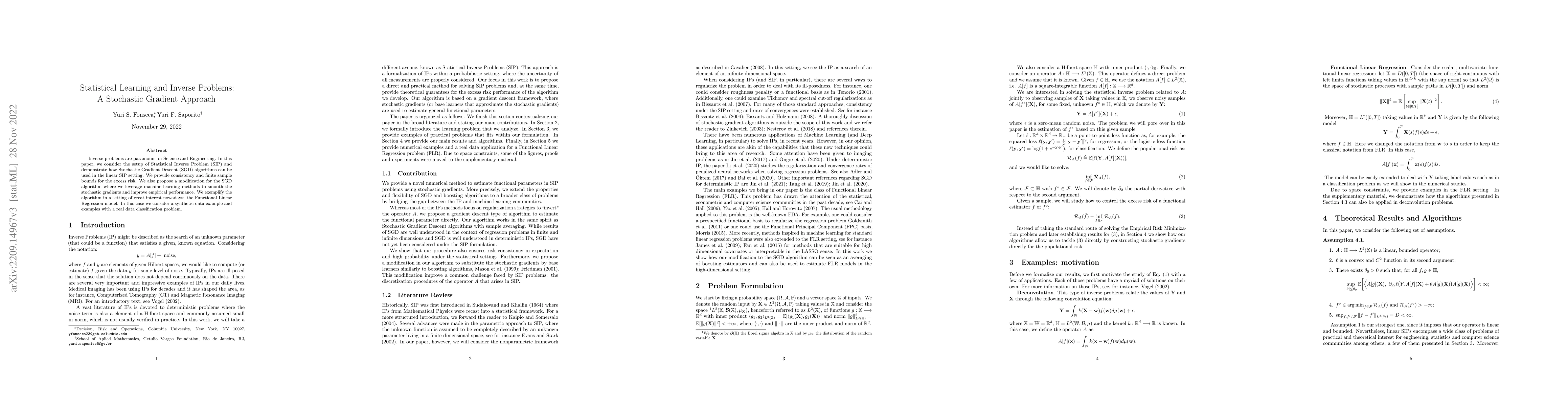 Thumbnail for Statistical Learning and Inverse Problems: A Stochastic Gradient
  Approach