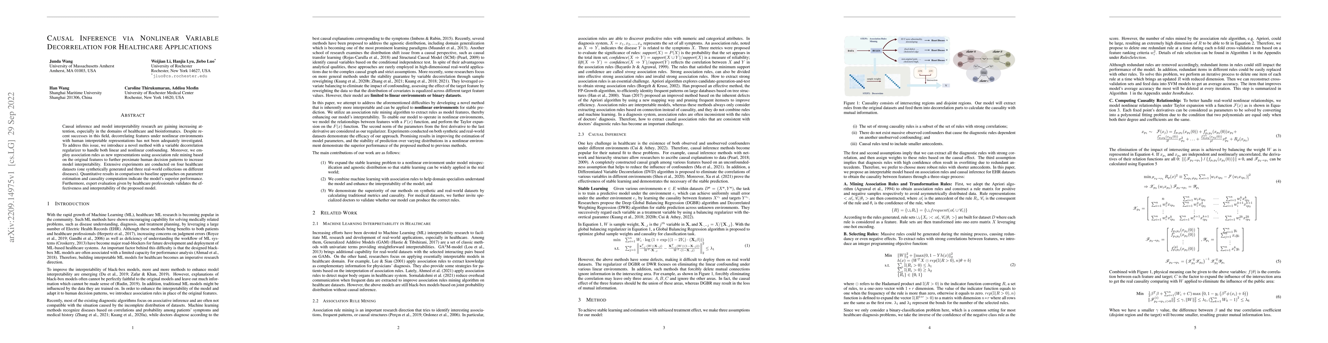 Thumbnail for Causal Inference via Nonlinear Variable Decorrelation for Healthcare
  Applications