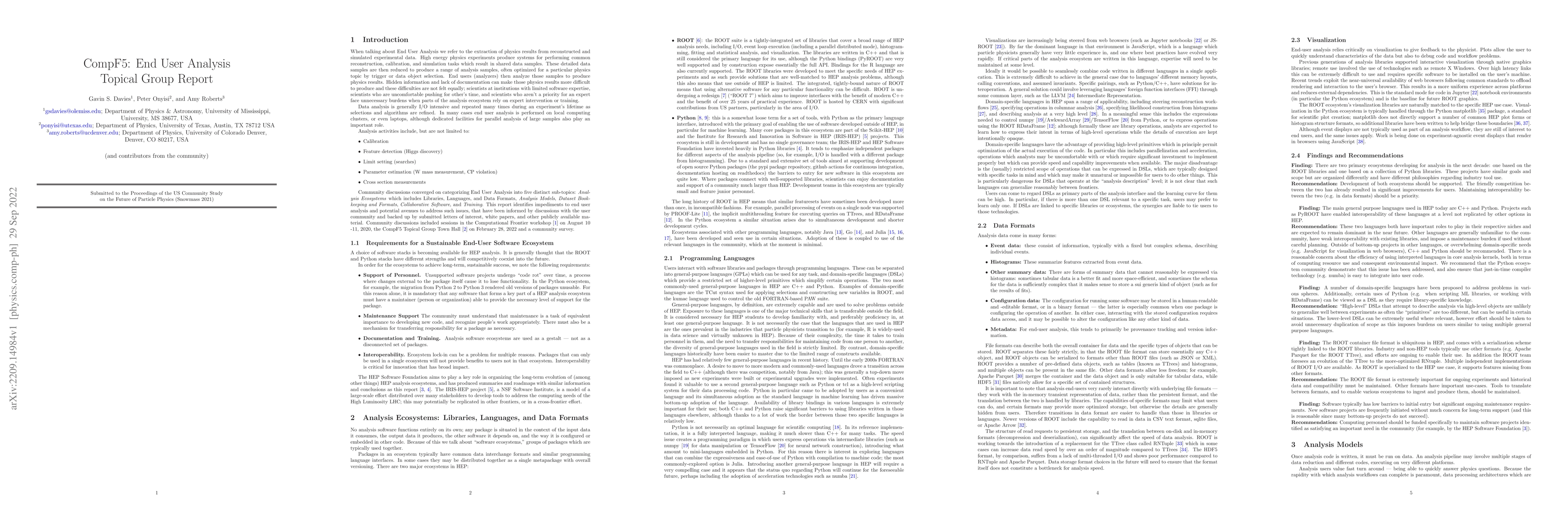 Thumbnail for CompF5: End User Analysis Topical Group Report