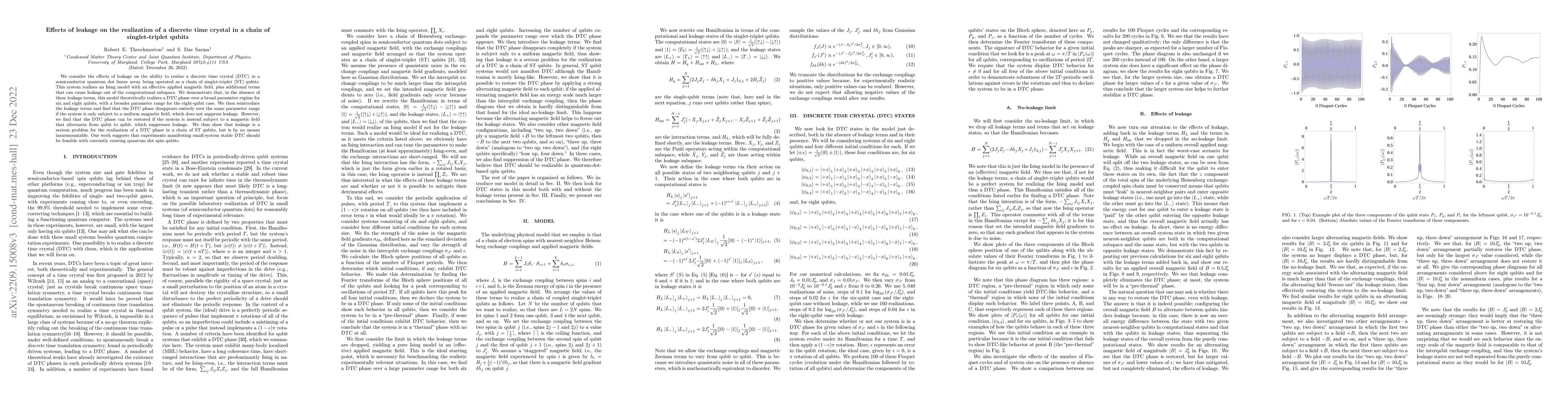 Thumbnail for Effects of leakage on the realization of a discrete time crystal in a
  chain of singlet-triplet qubits