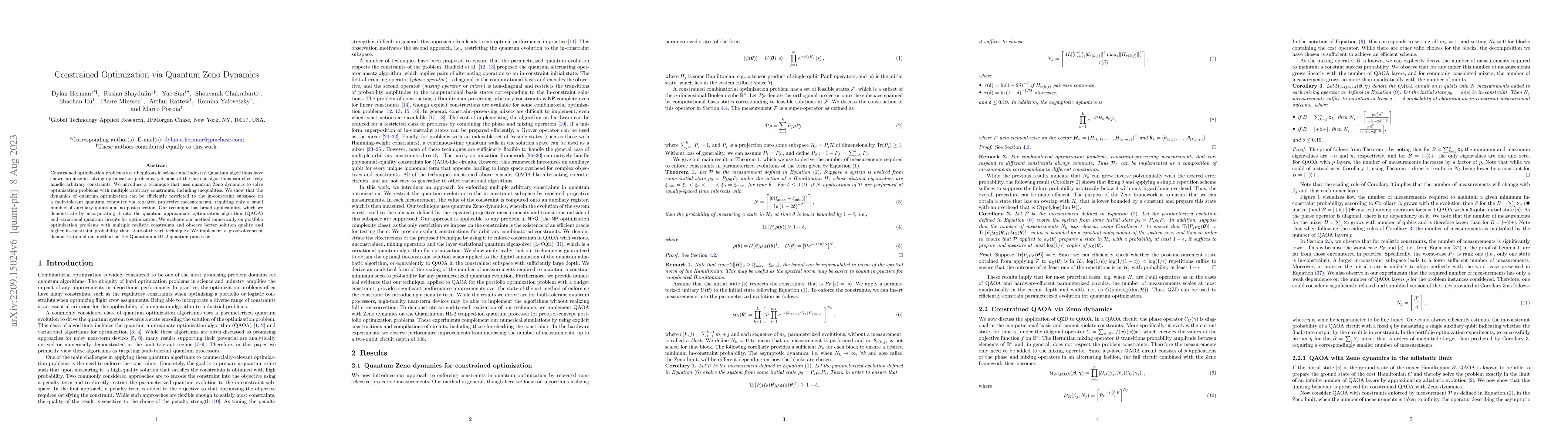 Thumbnail for Constrained Optimization via Quantum Zeno Dynamics