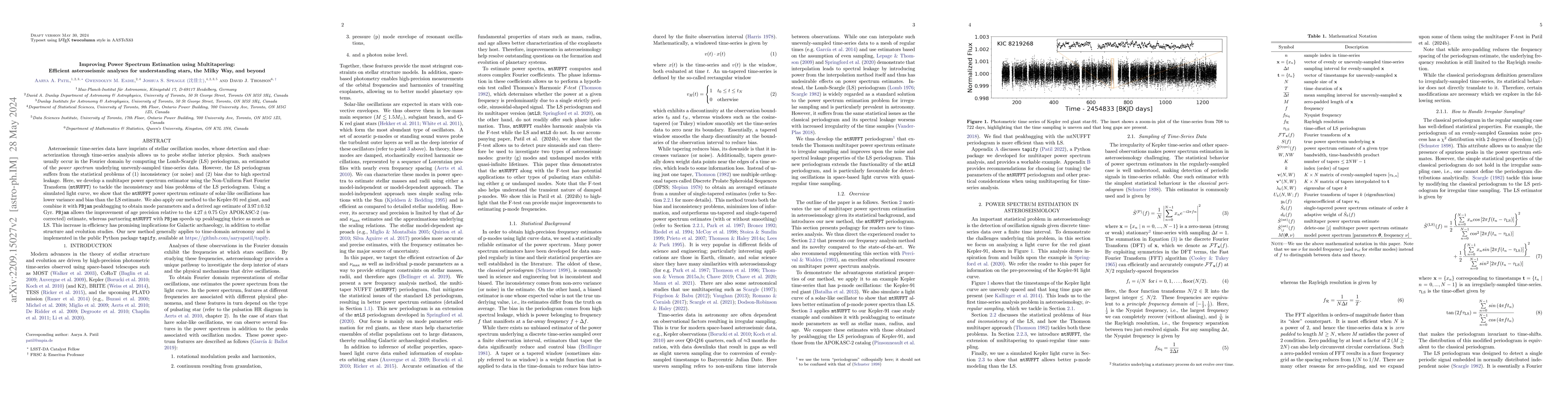 Thumbnail for Improving Power Spectrum Estimation using Multitapering: Efficient
  asteroseismic analyses for understanding stars, the Milky Way, and beyond