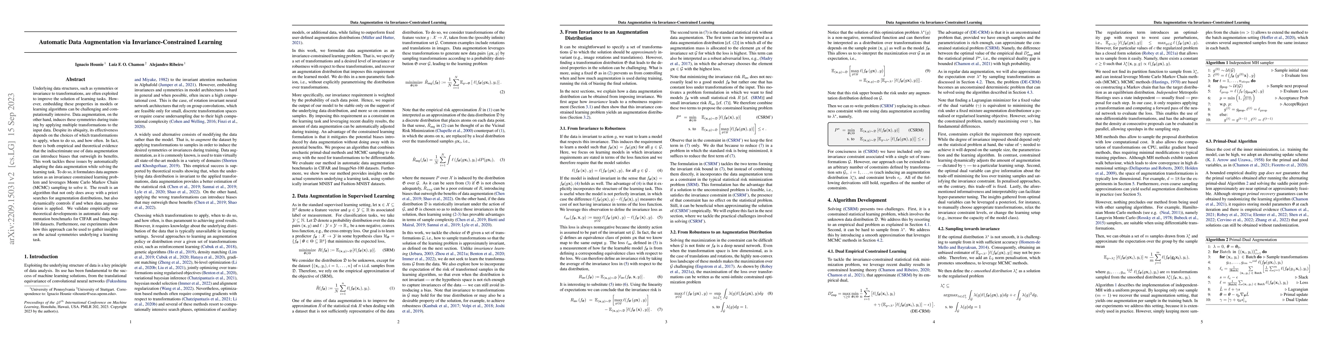 Thumbnail for Automatic Data Augmentation via Invariance-Constrained Learning