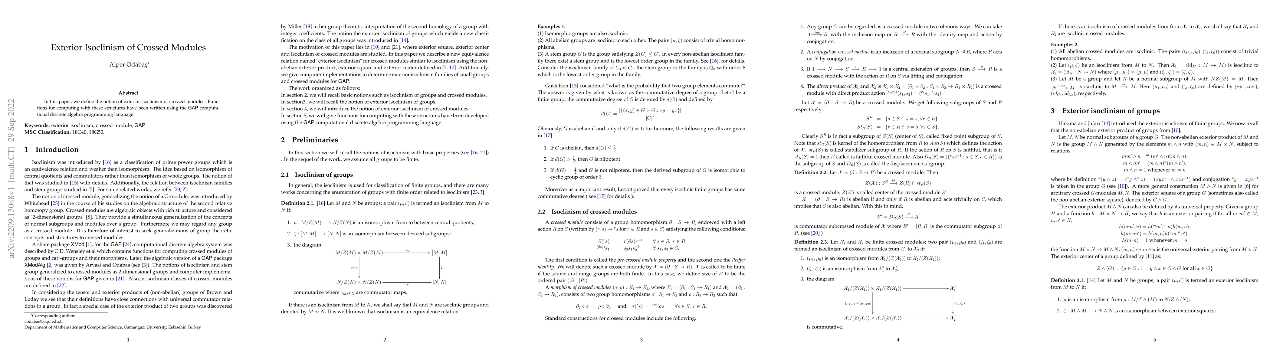 Thumbnail for Exterior Isoclinism of Crossed Modules