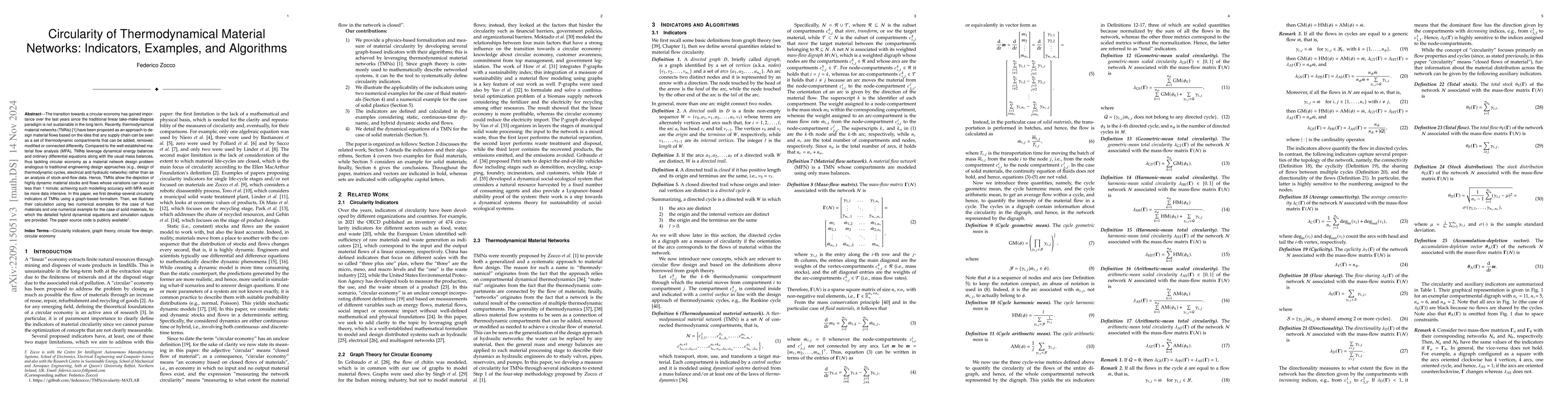 Thumbnail for Circularity of Thermodynamical Material Networks: Indicators, Examples,
  and Algorithms