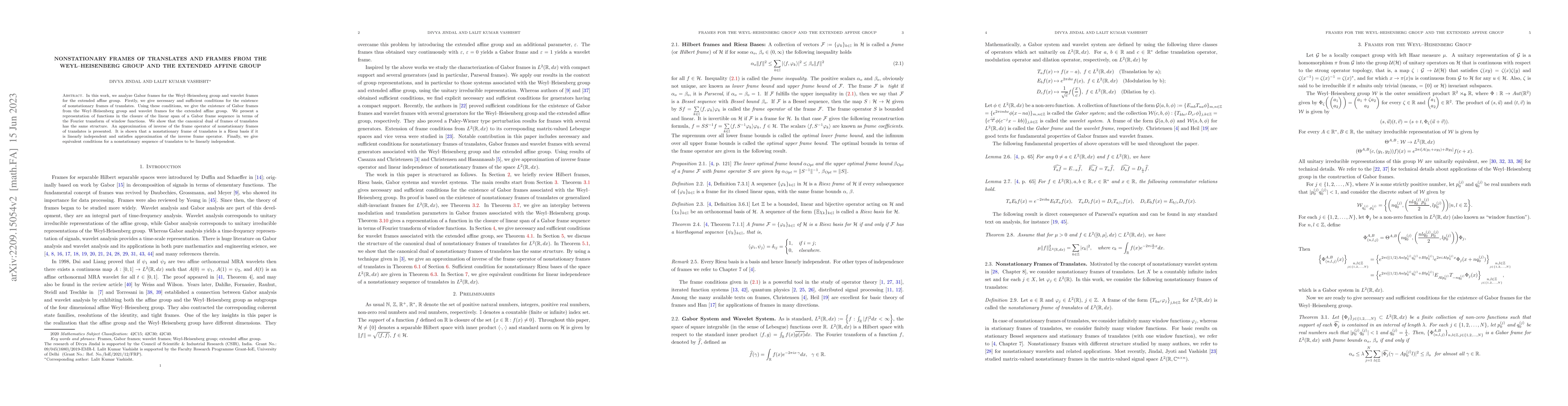 Thumbnail for Nonstationary frames of translates and frames for the Weyl--Heisenberg
  group and the extended affine group