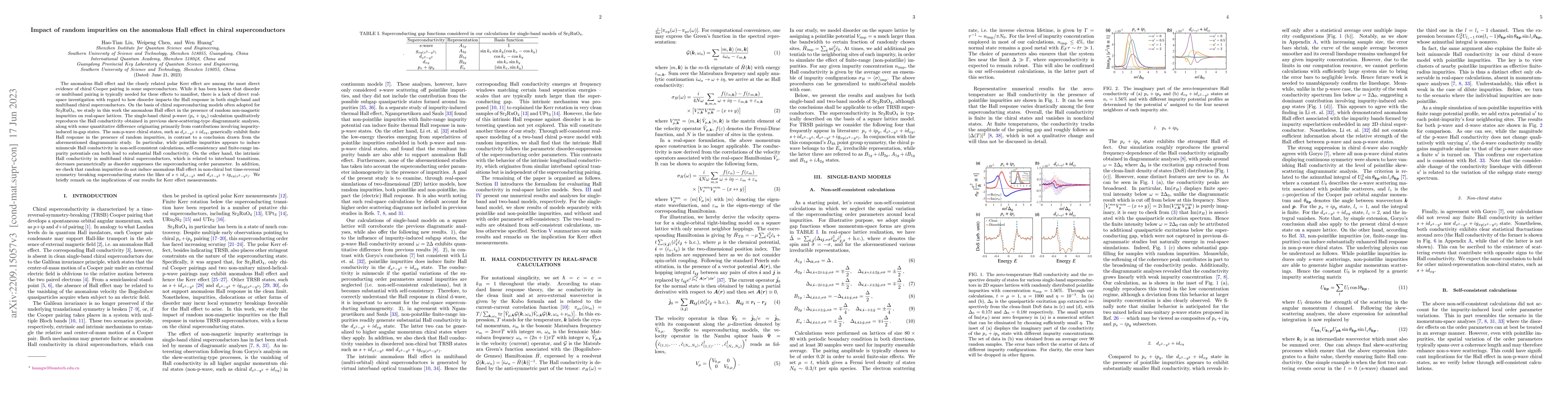 Thumbnail for Impact of random impurities on the anomalous Hall effect in chiral
  superconductors