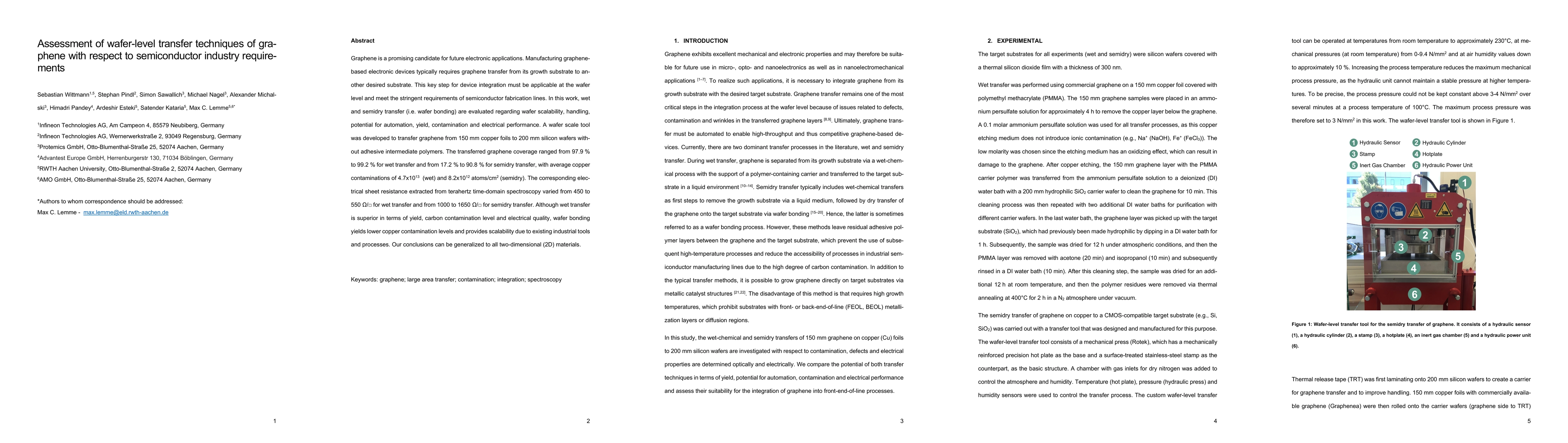 Thumbnail for Assessment of wafer-level transfer techniques of graphene with respect
  to semiconductor industry requirements