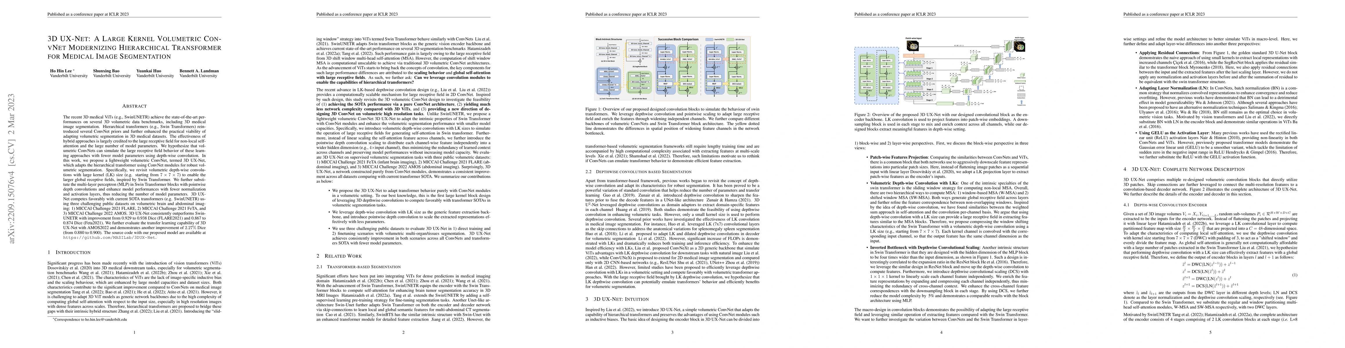Thumbnail for 3D UX-Net: A Large Kernel Volumetric ConvNet Modernizing Hierarchical
  Transformer for Medical Image Segmentation