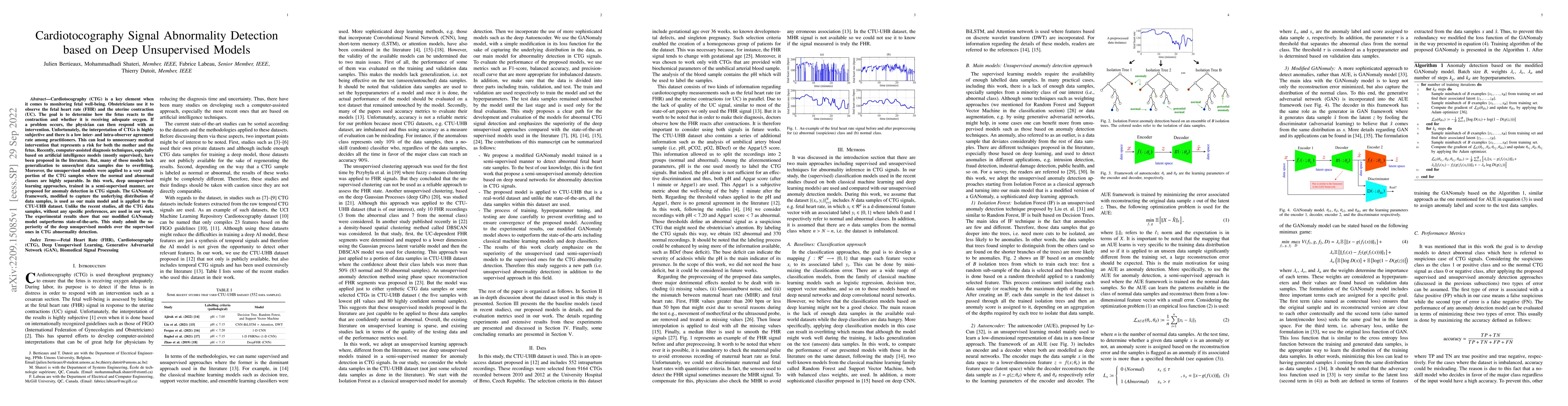 Thumbnail for Cardiotocography Signal Abnormality Detection based on Deep Unsupervised
  Models