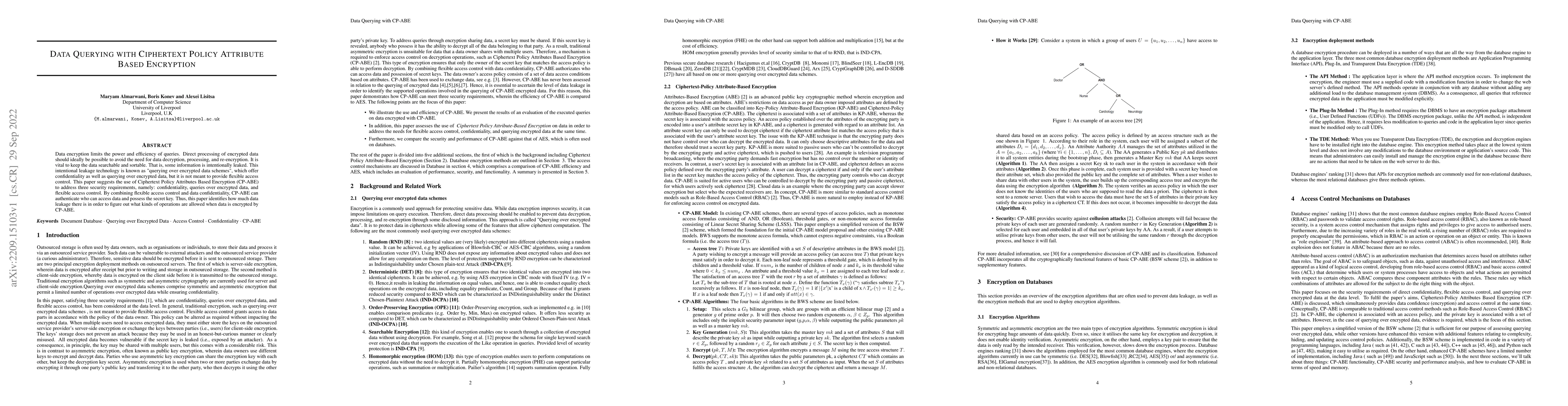 Thumbnail for Data Querying with Ciphertext Policy Attribute Based Encryption