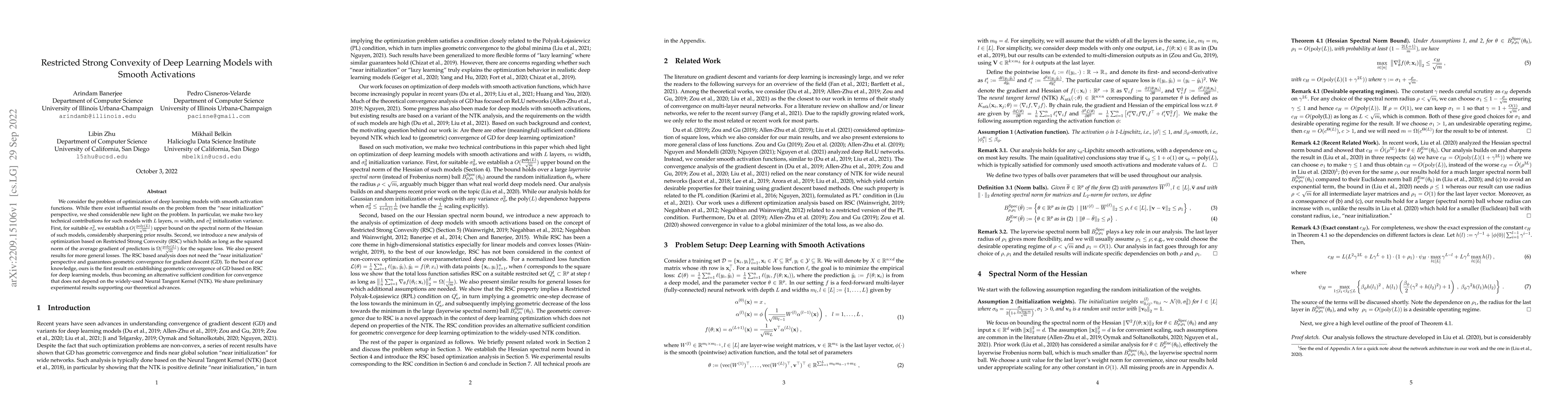 Thumbnail for Restricted Strong Convexity of Deep Learning Models with Smooth
  Activations