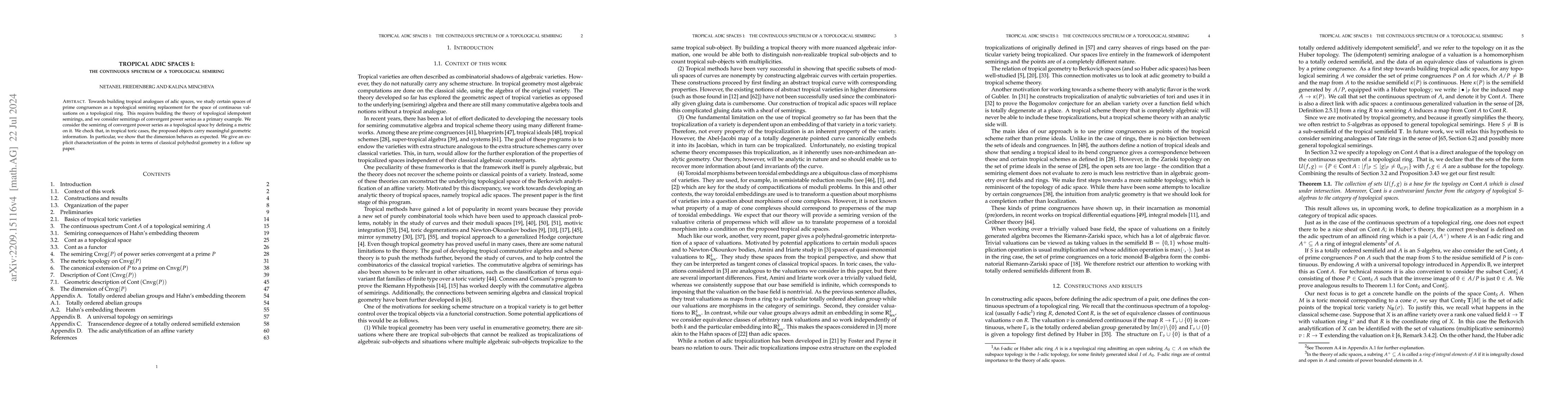Thumbnail for Tropical adic spaces I: The continuous spectrum of a topological
  semiring