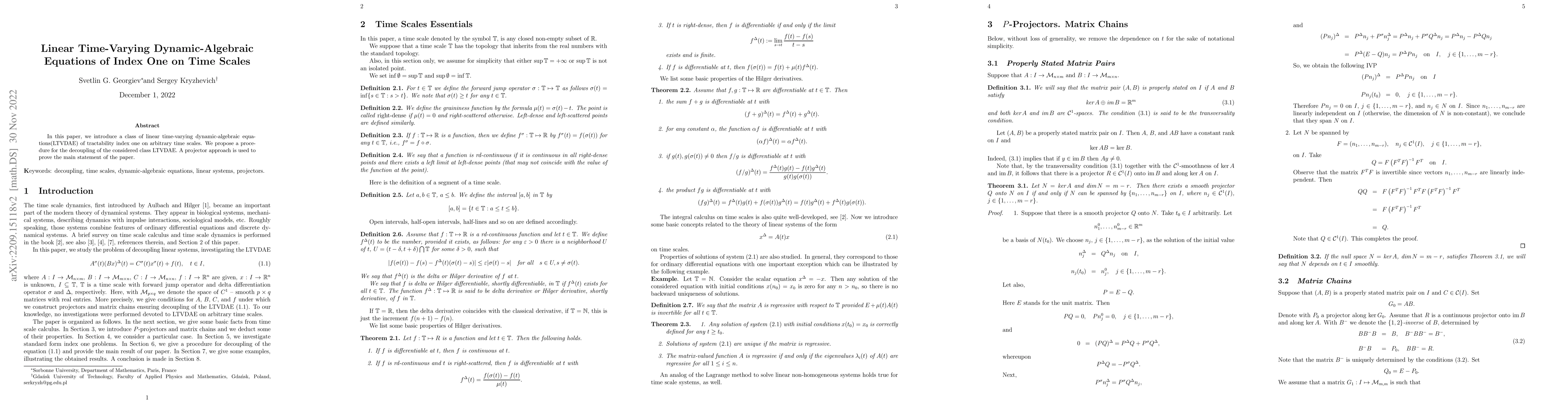 Thumbnail for Linear Time-Varying Dynamic-Algebraic Equations of Index One on Time
  Scales