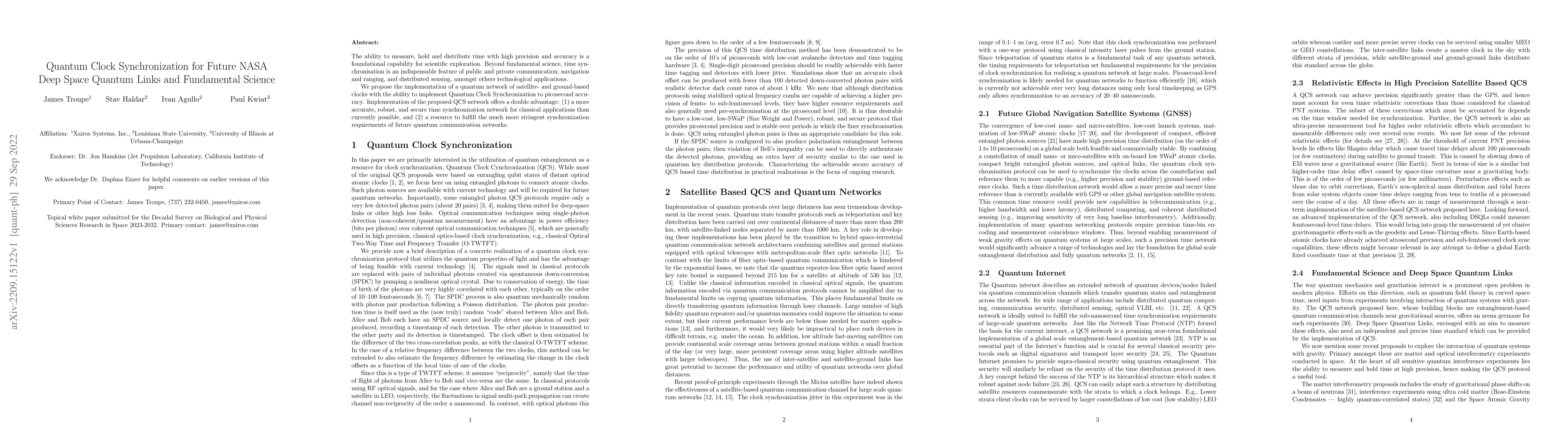 Thumbnail for Quantum Clock Synchronization for Future NASA Deep Space Quantum Links
  and Fundamental Science