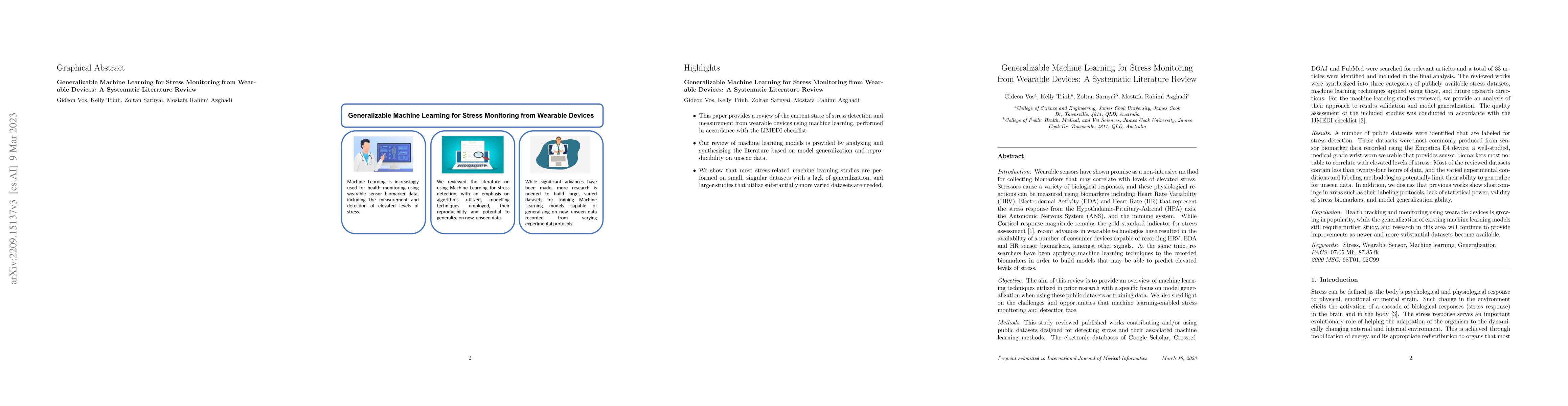 Thumbnail for Generalizable machine learning for stress monitoring from wearable
  devices: A systematic literature review